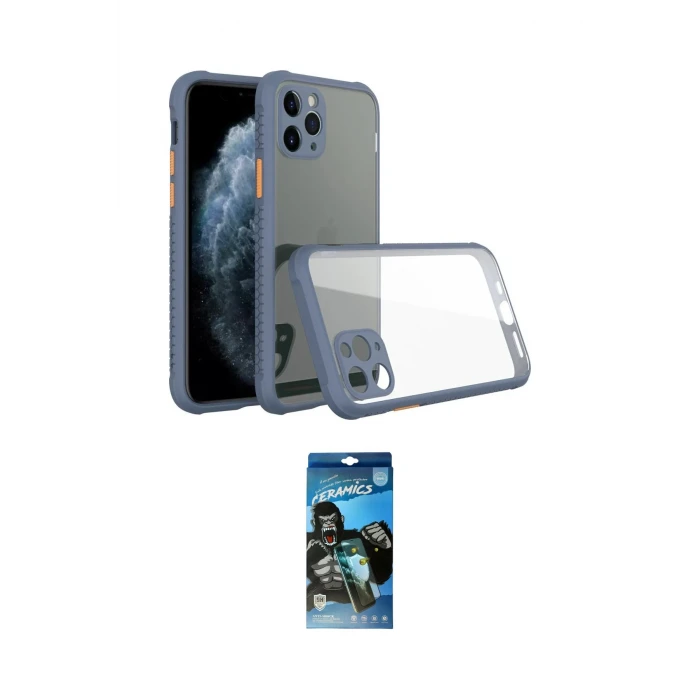 ieg™ iPhone 11 Pro Max Kılıf Nova Asil Özel Seri - Siyah 34D Izgaralı Cam