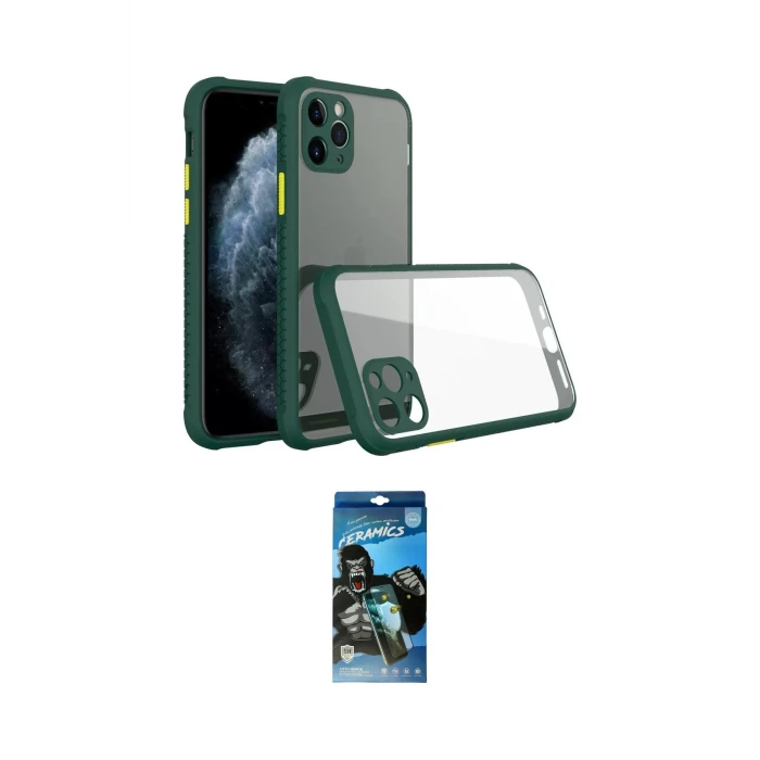 ieg™ iPhone 11 Pro Max Kılıf Nova Asil Özel Seri - Siyah 34D Izgaralı Cam