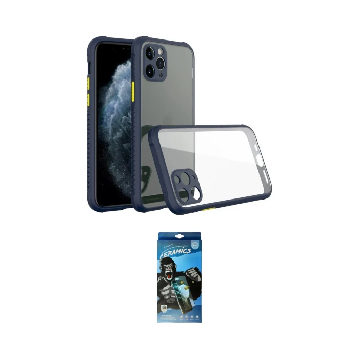 ieg™ iPhone 11 Pro Max Kılıf Nova Asil Özel Seri - Siyah 34D Izgaralı Cam