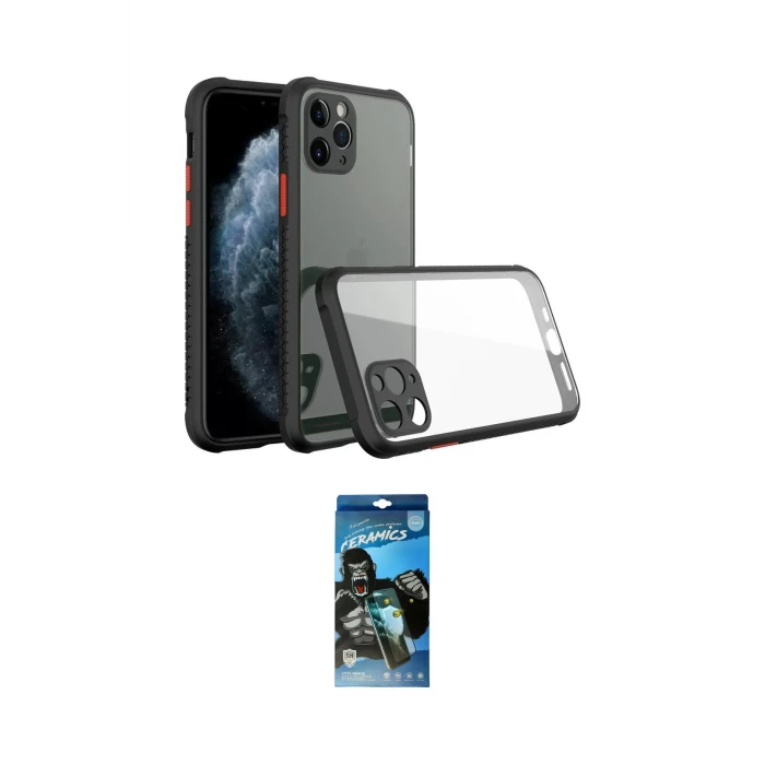 ieg™ iPhone 11 Pro Max Kılıf Nova Asil Özel Seri - Siyah 34D Izgaralı Cam