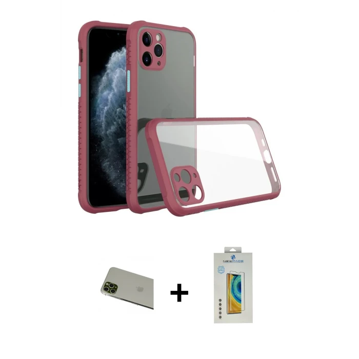 ieg™ iPhone 11 Pro Max Kılıf Nova Asil Özel Seri - Siyah Polymer Nano Ekran Koruyucu + Rainbow Kamera Lens Koruma Cam - YL