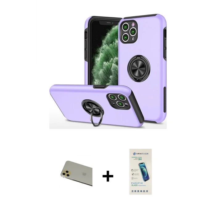 ieg™ iPhone 11 Pro Max Kılıf Odak Form Prime - Şeffaf Pasifik Cam Ekran Koruyucu + Rainbow Kamera Lens Koruma Cam - GD