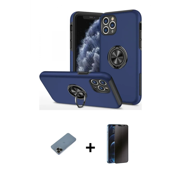 ieg™ iPhone 11 Pro Max Kılıf Odak Form Prime - Siyah 3D Antistatik Hayalet Cam Ekran Koruyucu + Shine Kamera Lens Koruma Cam - SH