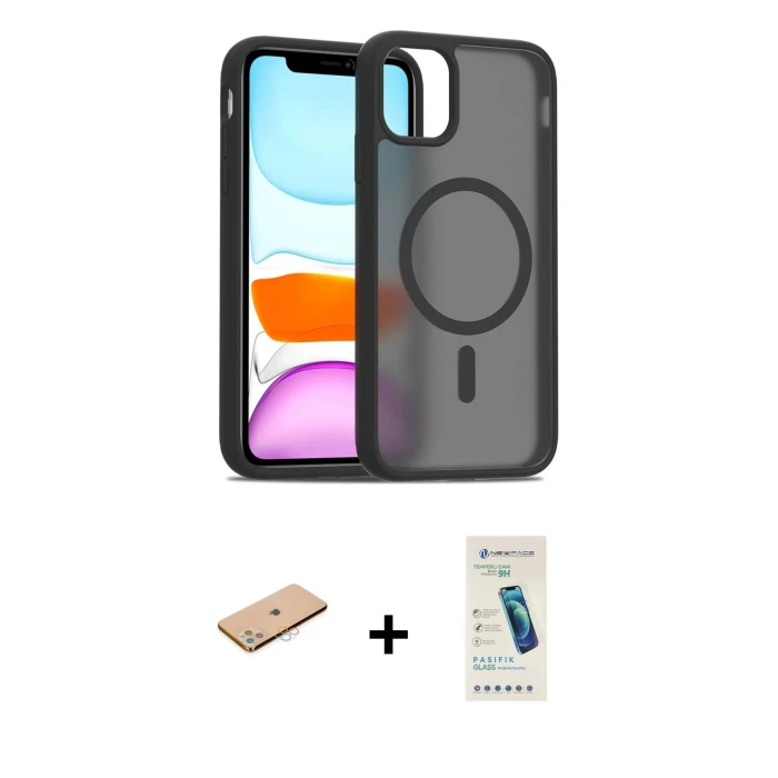 ieg™ iPhone 11 Pro Max Kılıf Siluet Minimal Prime - Şeffaf Pasifik Cam Ekran Koruyucu + Renkli Kamera Lens Koruma Cam - PE