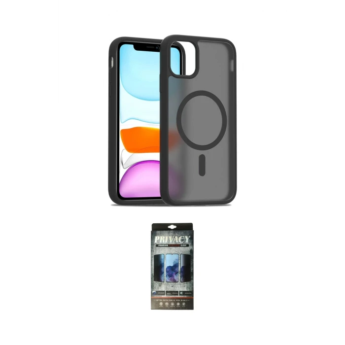 ieg™ iPhone 11 Pro Max Kılıf Siluet Minimal Prime - Siyah 34D Hayalet Izgaralı Cam