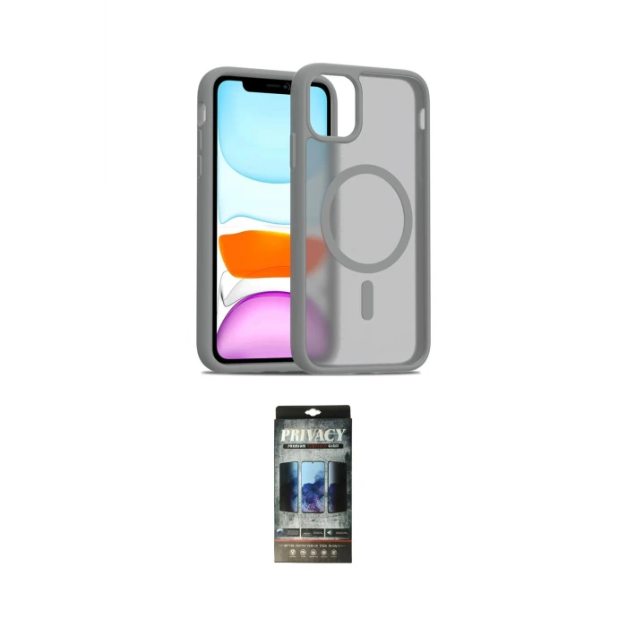 ieg™ iPhone 11 Pro Max Kılıf Siluet Minimal Prime - Siyah 34D Hayalet Izgaralı Cam