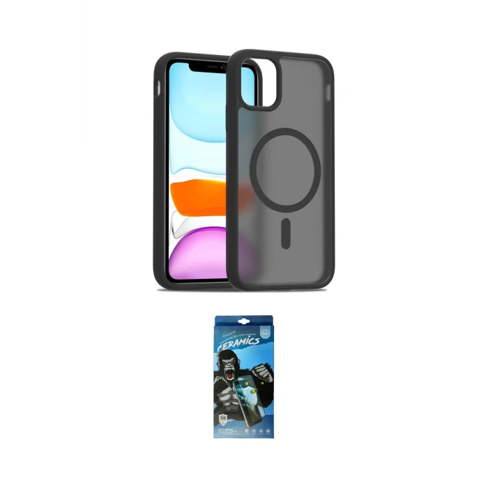 ieg™ iPhone 11 Pro Max Kılıf Siluet Minimal Prime - Siyah 34D Izgaralı Cam