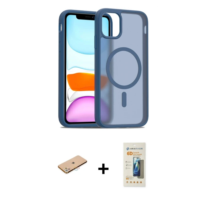 ieg™ iPhone 11 Pro Max Kılıf Siluet Minimal Prime - Siyah 6D Mat Seramik Hayalet Nano Ekran Koruyucu + Renkli Kamera Lens Koruma Cam - PE