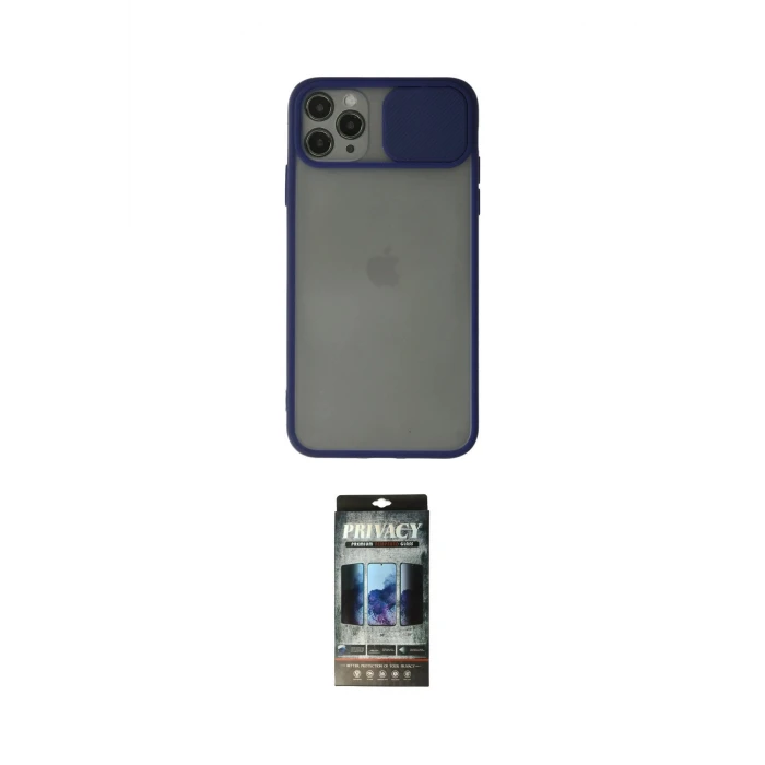 ieg™ iPhone 11 Pro Max Kılıf Vadi Çizgi - Siyah 34D Hayalet Izgaralı Cam
