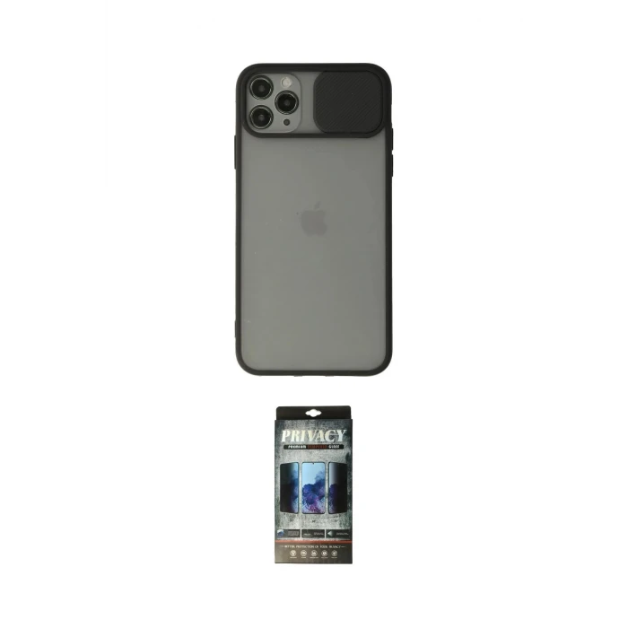 ieg™ iPhone 11 Pro Max Kılıf Vadi Çizgi - Siyah 34D Hayalet Izgaralı Cam