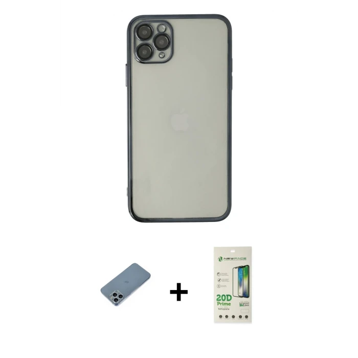 ieg™ iPhone 11 Pro Max Kılıf Vadi Minimal - Siyah 20D Premium Cam Ekran Koruyucu + Shine Kamera Lens Koruma Cam - SABE