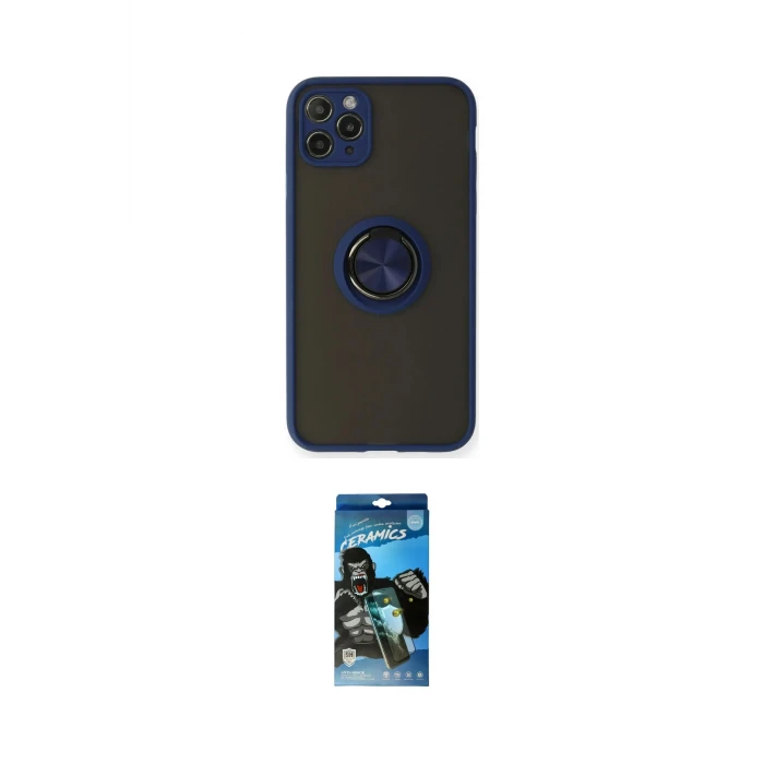 ieg™ iPhone 11 Pro Max Kılıf Yörünge Çizgi - Siyah 34D Izgaralı Cam