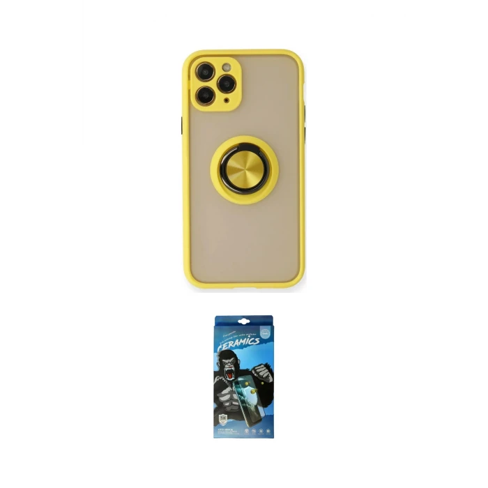 ieg™ iPhone 11 Pro Max Kılıf Yörünge Çizgi - Siyah 34D Izgaralı Cam