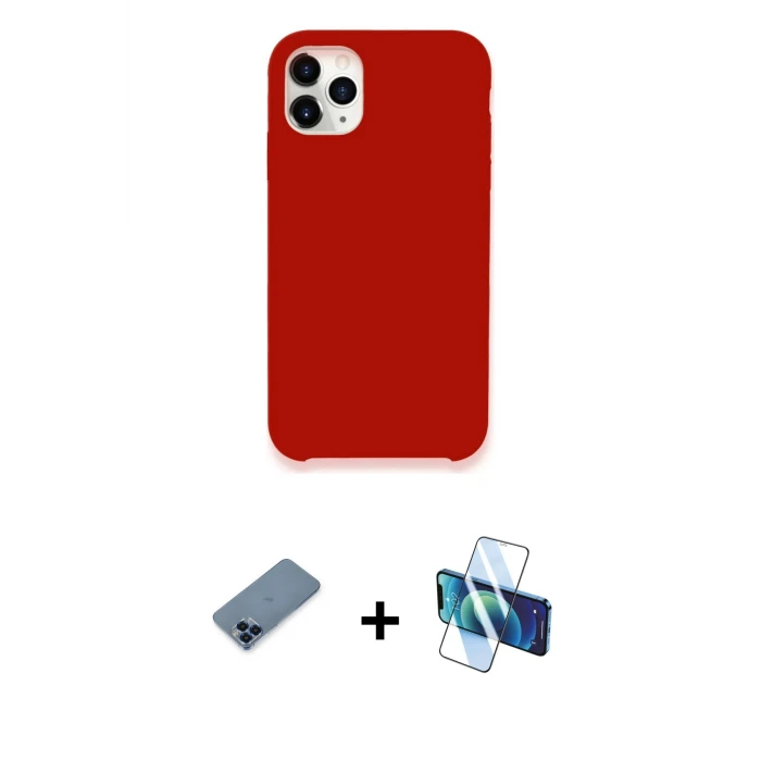 ieg™ iPhone 11 Pro Max Kılıf Zirve Modern Özel Seri - Siyah 3D Antistatik Cam Ekran Koruyucu + Mavi Metal Kamera Lens Koruma Cam