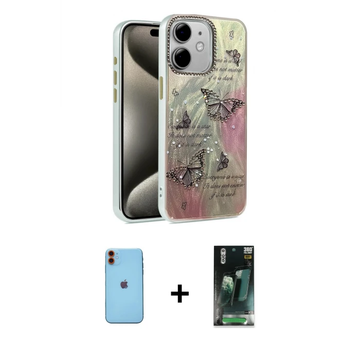 ieg™ iPhone 11 Zirve Modern Prime - Şeffaf 360 Full Body Arka Koruyucu + Turuncu Neon Fosforlu Kamera Lens