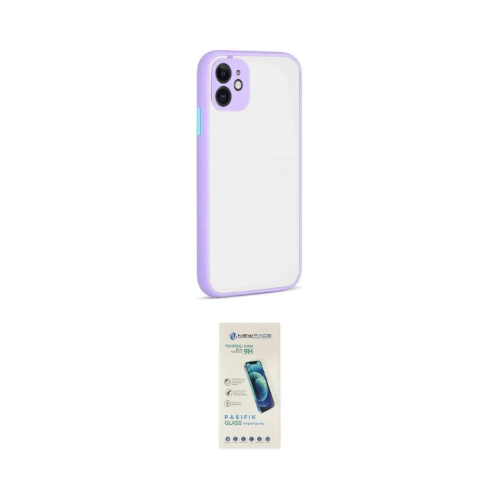 ieg™ iPhone 12 Kılıf Ahenk Çizgi Serisi - Şeffaf Pasifik Cam Ekran Koruyucu