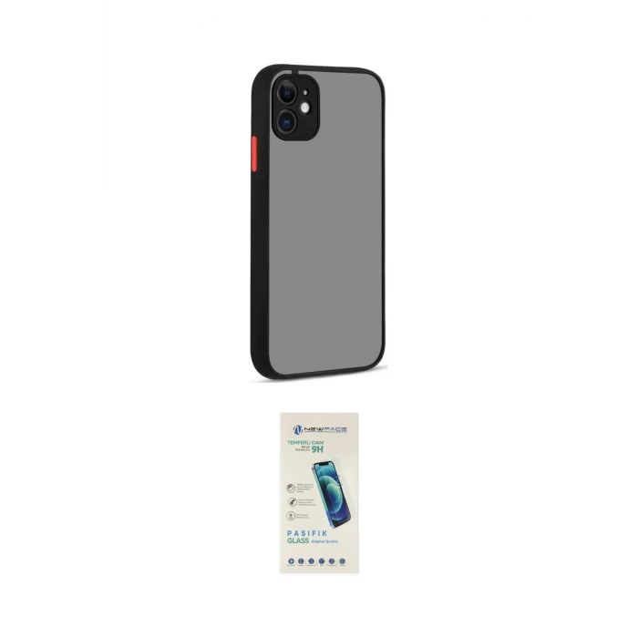 ieg™ iPhone 12 Kılıf Ahenk Çizgi Serisi - Şeffaf Pasifik Cam Ekran Koruyucu