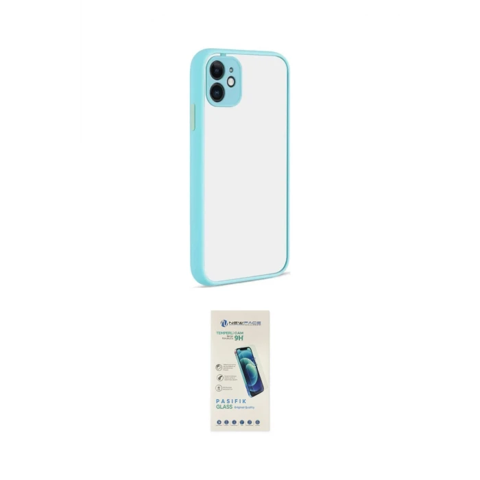 ieg™ iPhone 12 Kılıf Ahenk Çizgi Serisi - Şeffaf Pasifik Cam Ekran Koruyucu
