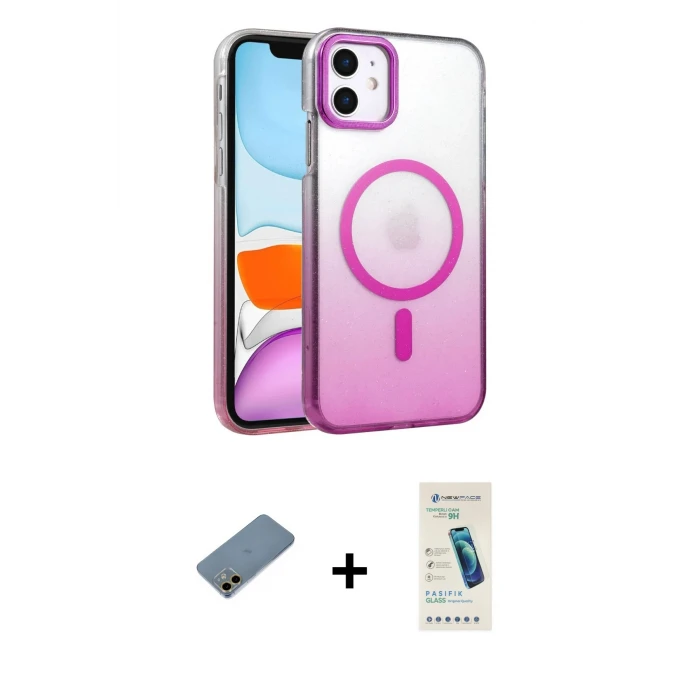 ieg™ iPhone 12 Kılıf Ahenk Doku Özel Seri - Şeffaf Pasifik Cam Ekran Koruyucu + Shine Kamera Lens Koruma Cam - GD