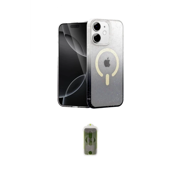 ieg™ iPhone 12 Kılıf Eksen Minimal Özel Seri - Siyah Joko Magic 5D Hayalet Cam
