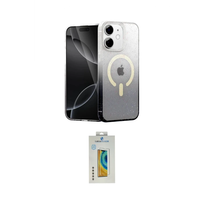 ieg™ iPhone 12 Kılıf Eksen Minimal Özel Seri - Siyah Polymer Nano Ekran Koruyucu