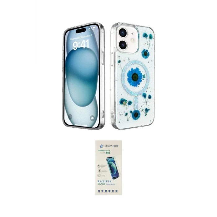 ieg™ iPhone 12 Kılıf Kozmos Doku - Şeffaf Pasifik Cam Ekran Koruyucu