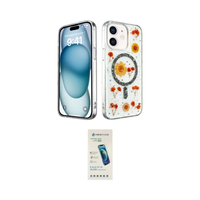 ieg™ iPhone 12 Kılıf Kozmos Doku - Şeffaf Pasifik Cam Ekran Koruyucu