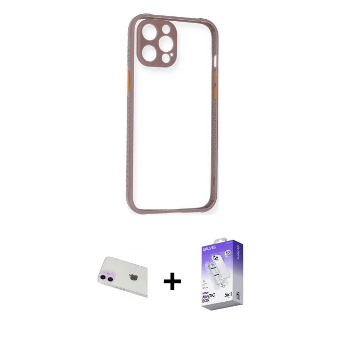 ieg™ iPhone 12 Kılıf Nova Asil Özel Seri - Siyah Bilvis 5in1 3D Magic Cam Ekran Koruyucu + Rainbow Kamera Lens Koruma Cam - MR