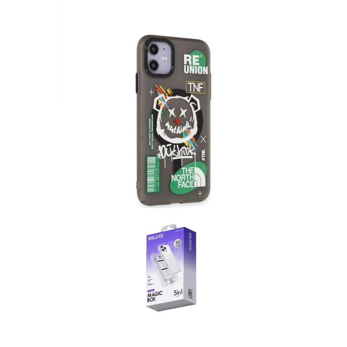 ieg™ iPhone 12 Kılıf Nova Doku Koleksiyonu - Siyah Bilvis 5in1 3D Magic Cam Ekran Koruyucu