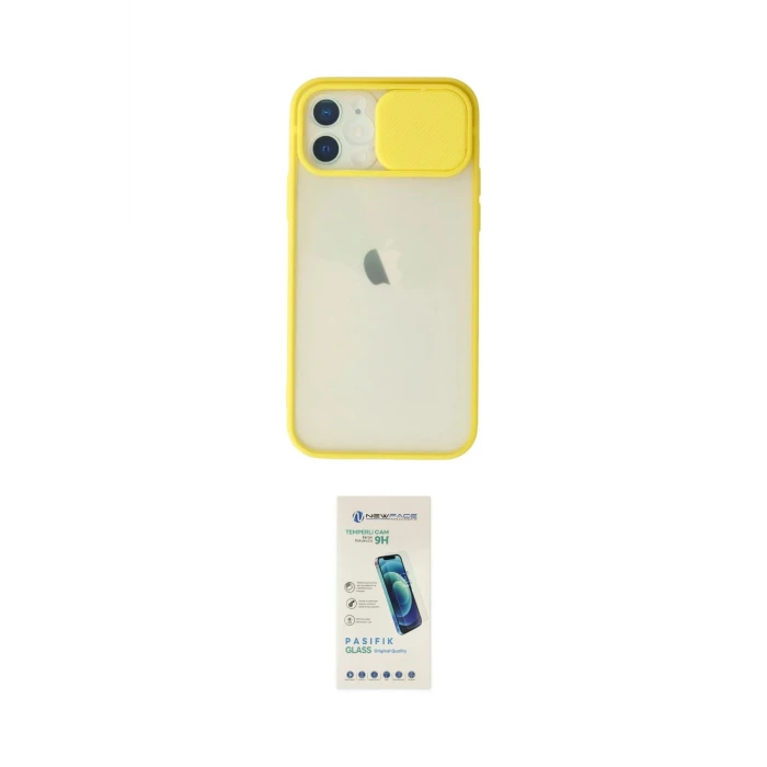 ieg™ iPhone 12 Kılıf Vadi Çizgi - Şeffaf Pasifik Cam Ekran Koruyucu
