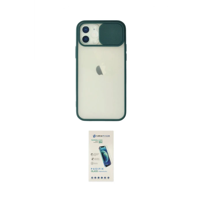 ieg™ iPhone 12 Kılıf Vadi Çizgi - Şeffaf Pasifik Cam Ekran Koruyucu