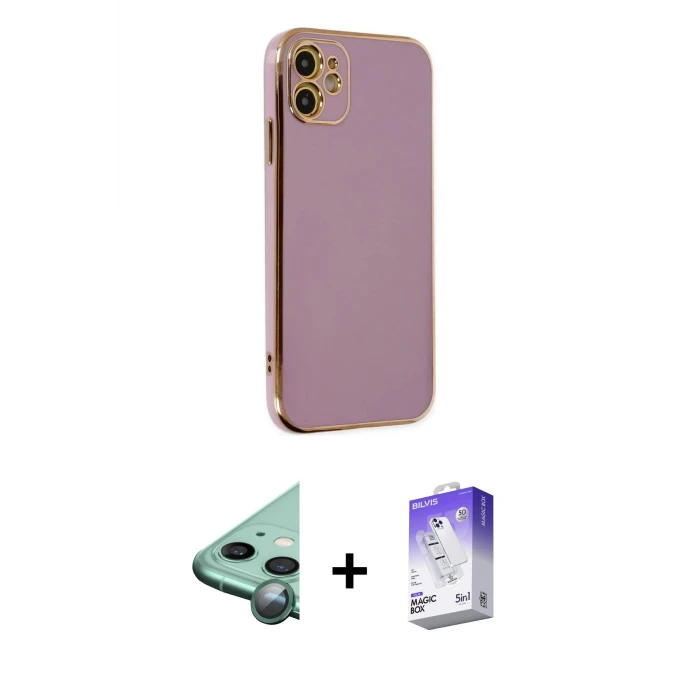 ieg™ iPhone 12 Kılıf Yankı Serisi - Siyah Bilvis 5in1 3D Magic Cam Ekran Koruyucu + Raze Metal Kamera Lens - YL