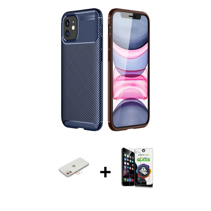 ieg™ iPhone 12 Mini Kılıf Eksen Form Prime - Şeffaf Temperli Cam Ekran Koruyucu + Renkli Kamera Lens Koruma Cam - YL