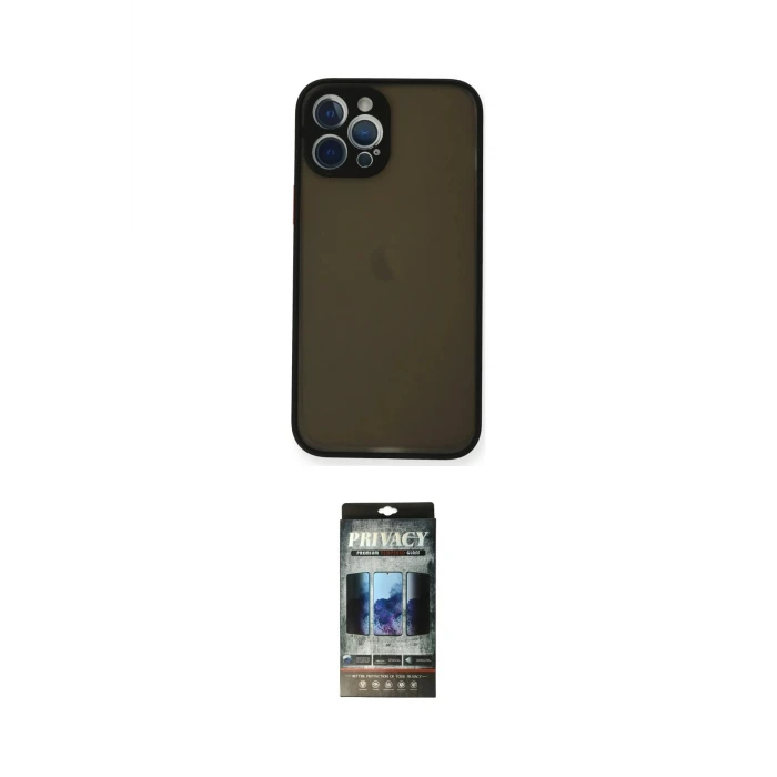 ieg™ iPhone 12 Pro Kılıf Ahenk Çizgi Serisi - Siyah 34D Hayalet Izgaralı Cam