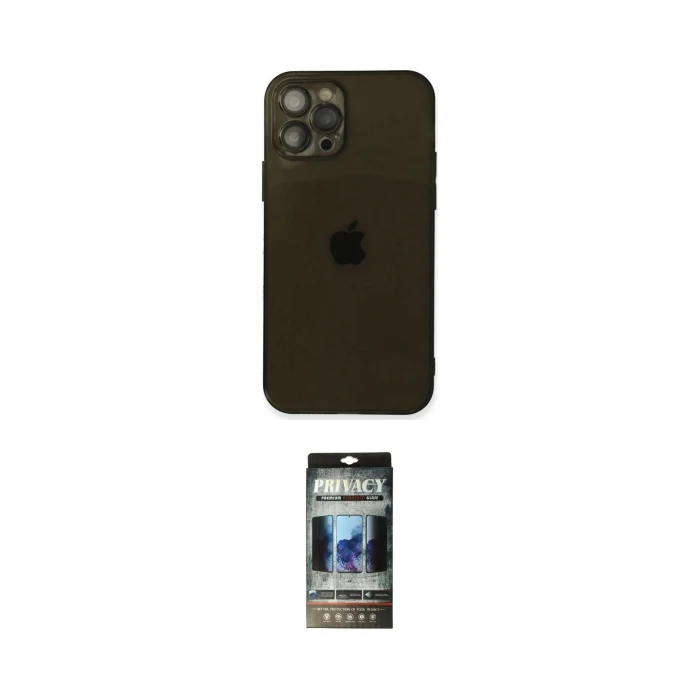 ieg™ iPhone 12 Pro Kılıf Ahenk Doku - Siyah 34D Hayalet Izgaralı Cam