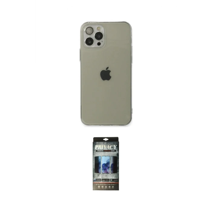 ieg™ iPhone 12 Pro Kılıf Ahenk Doku - Siyah 34D Hayalet Izgaralı Cam