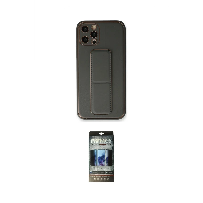 ieg™ iPhone 12 Pro Kılıf Akış Doku - Siyah 34D Hayalet Izgaralı Cam