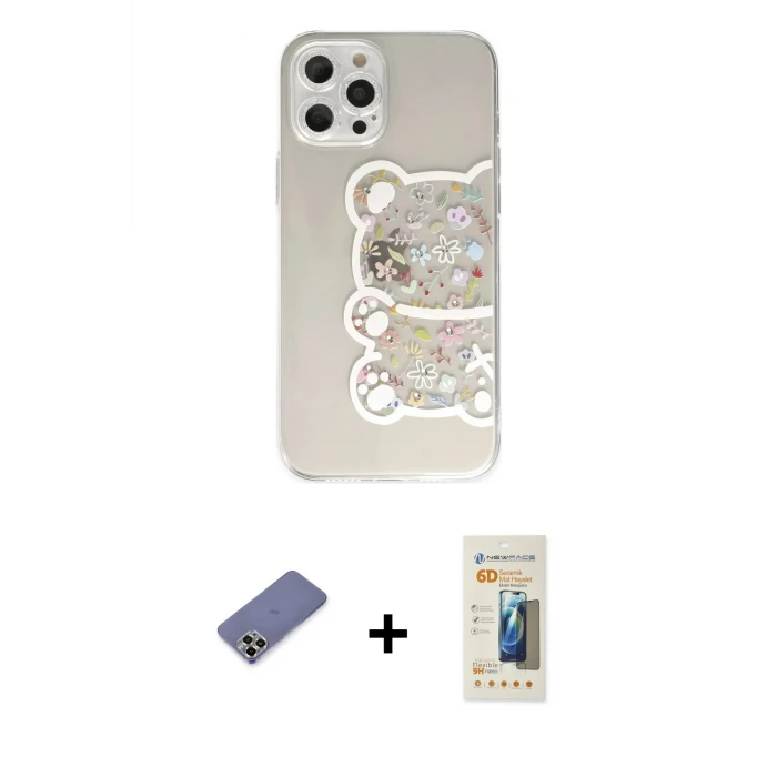 ieg™ iPhone 12 Pro Kılıf Eksen Asil Prime - Siyah 6D Mat Seramik Hayalet Nano Ekran Koruyucu + Metal Kamera Lens Koruma Cam - GD