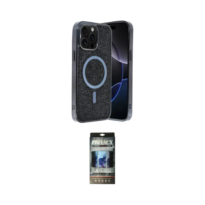 ieg™ iPhone 12 Pro Kılıf Eksen Çizgi - Siyah 34D Hayalet Izgaralı Cam