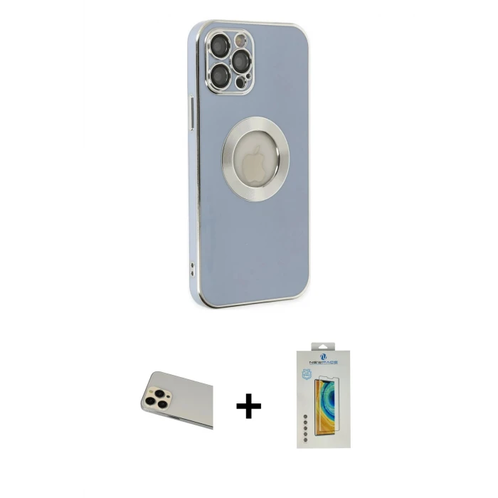 ieg™ iPhone 12 Pro Kılıf İz Form Serisi - Siyah Polymer Nano Ekran Koruyucu + Rainbow Kamera Lens Koruma Cam - GD