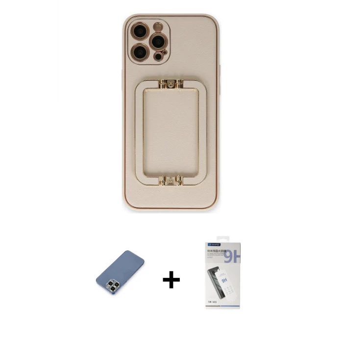 ieg™ iPhone 12 Pro Kılıf Kozmos Minimal Prime - Şeffaf Uv Polymer Nano Ekran Koruyucu + Metal Kamera Lens Koruma Cam - AKYL