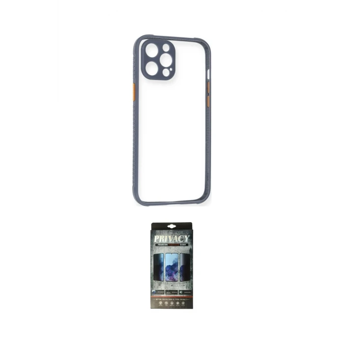 ieg™ iPhone 12 Pro Kılıf Nova Asil Özel Seri - Siyah 34D Hayalet Izgaralı Cam