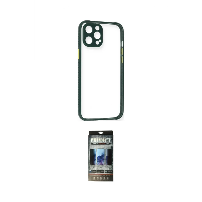 ieg™ iPhone 12 Pro Kılıf Nova Asil Özel Seri - Siyah 34D Hayalet Izgaralı Cam