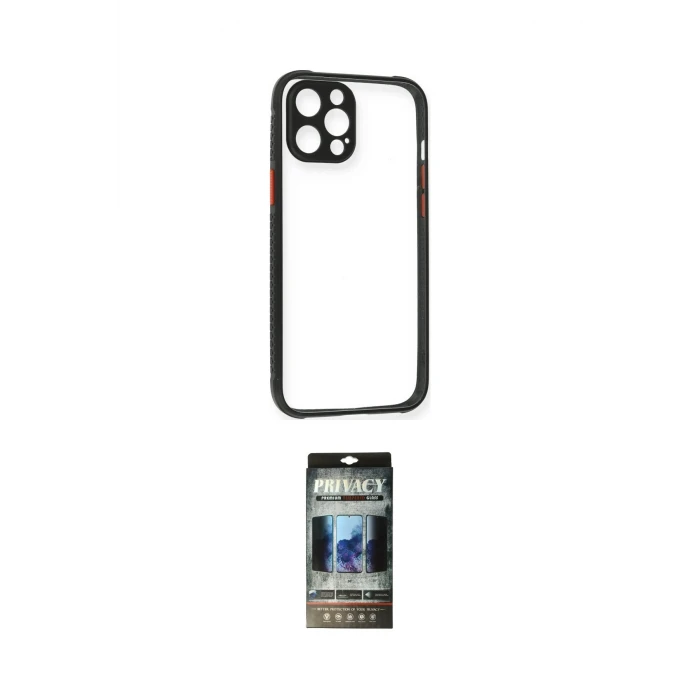 ieg™ iPhone 12 Pro Kılıf Nova Asil Özel Seri - Siyah 34D Hayalet Izgaralı Cam