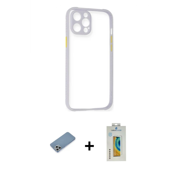 ieg™ iPhone 12 Pro Kılıf Nova Asil Özel Seri - Siyah Polymer Nano Ekran Koruyucu + Shine Kamera Lens Koruma Cam - GS