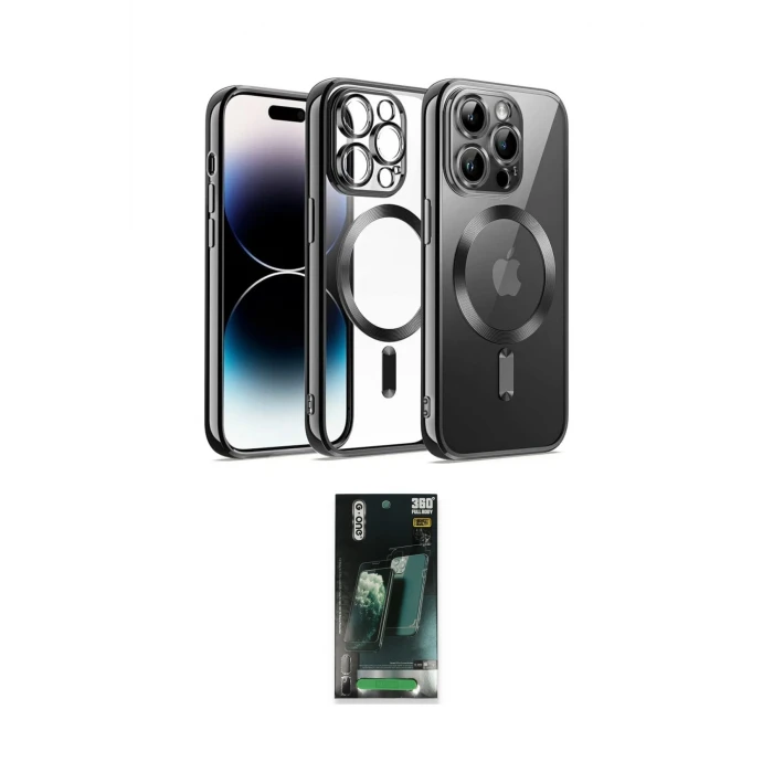 ieg™ iPhone 12 Pro Kılıf Nova Işık Özel Seri - Siyah 360 Mat Full Body Arka Koruyucu
