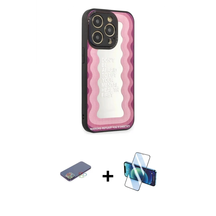 ieg™ iPhone 12 Pro Kılıf Odak Klasik Serisi - Siyah 3D Antistatik Seramik Nano Ekran Koruyucu + Renkli Kamera Lens Koruma Cam - MI