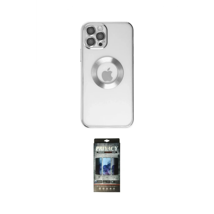 ieg™ iPhone 12 Pro Kılıf Pusula Form - Siyah 34D Hayalet Izgaralı Cam