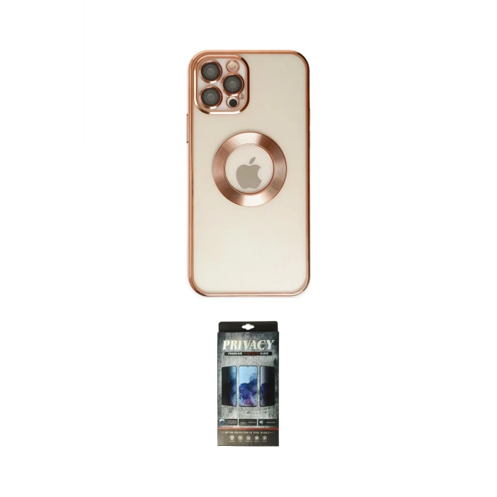 ieg™ iPhone 12 Pro Kılıf Pusula Form - Siyah 34D Hayalet Izgaralı Cam