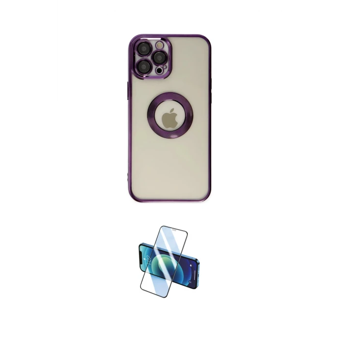 ieg™ iPhone 12 Pro Kılıf Pusula Form - Siyah 3D Antistatik Cam Ekran Koruyucu